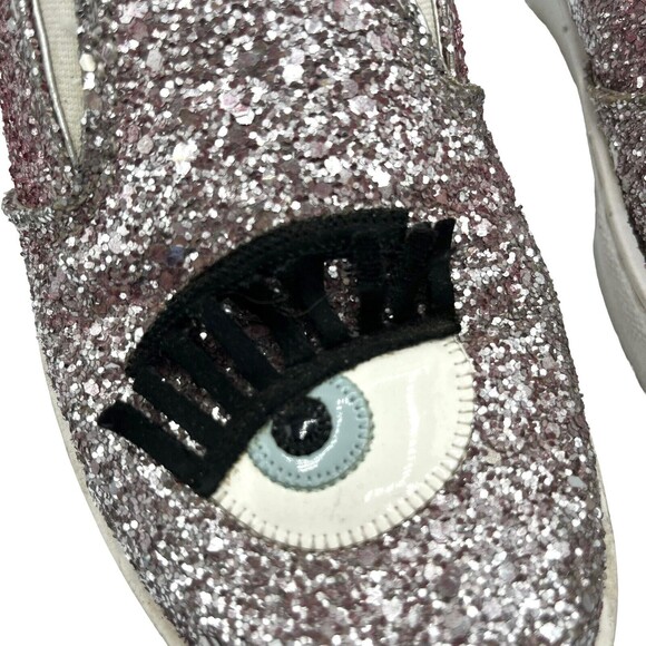 Chiara Ferragni Blink Eye Slip-On Sneakers Women’s 6 Silver Glitter Casual - Picture 8 of 16
